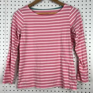 Boden Women's Long Sleeve Breton Shirt Pink and White Stripe US Size 6 Cotton
